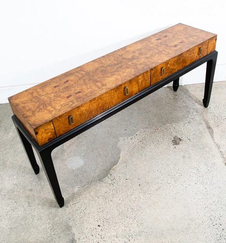 Mid Century Modern Console Table Burl Wood Entryway Entrance Console Credenza - Picture 1 of 12