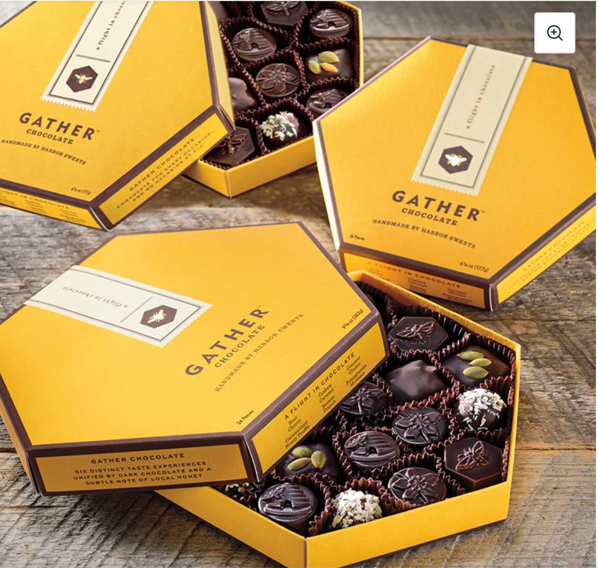 fine chocolate assortments in yellow boxes
