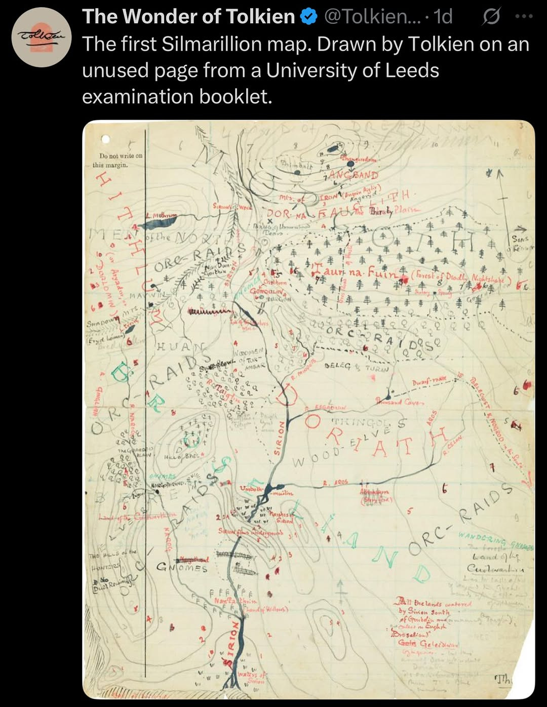 JRR Tolkien’s First Map