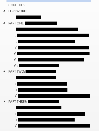 LEFT: a title page reading "Working Title: GILES - Design Document". RIGHT: A table of contents for the design document, entirely blacked out.