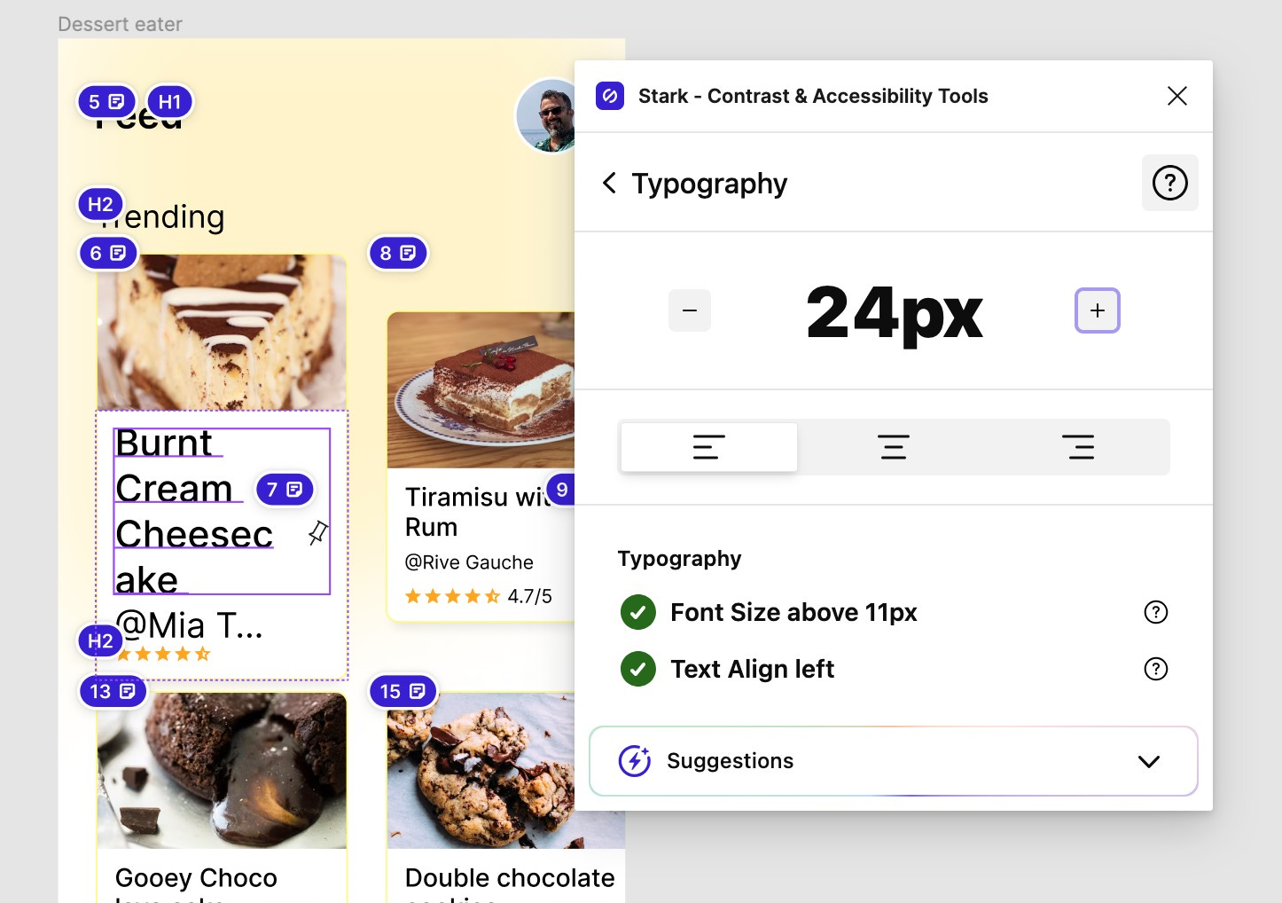 Screenshot of the Stark plugin with Typography controls on. This shows how the grid layout fails when the fonts are scaled