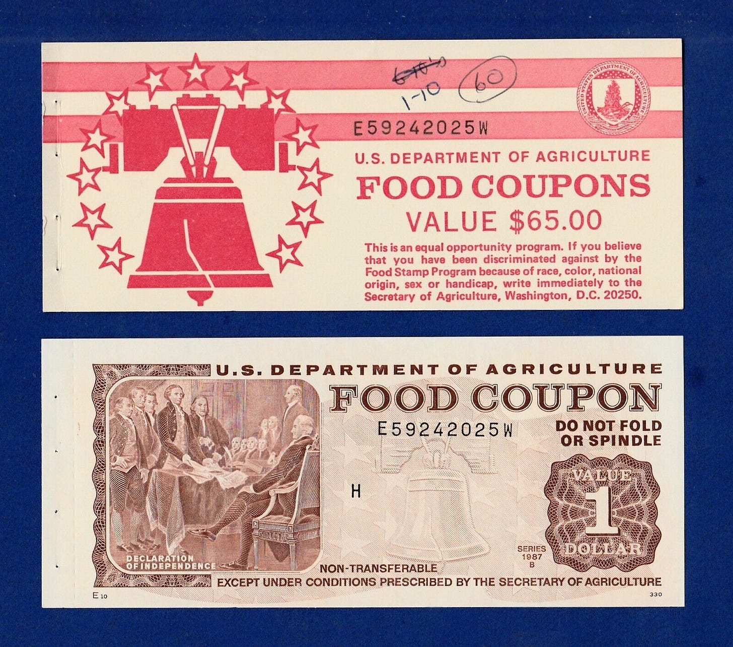 FOOD STAMP COUPON UNC $1.00 1987 B E592242025W M/C H TOKEN COUPON scrip USDA - Picture 1 of 3
