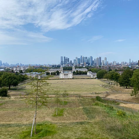 The Royal Observatory on high + My picnic spot at Pavillon Café + The view of London from the Observatory