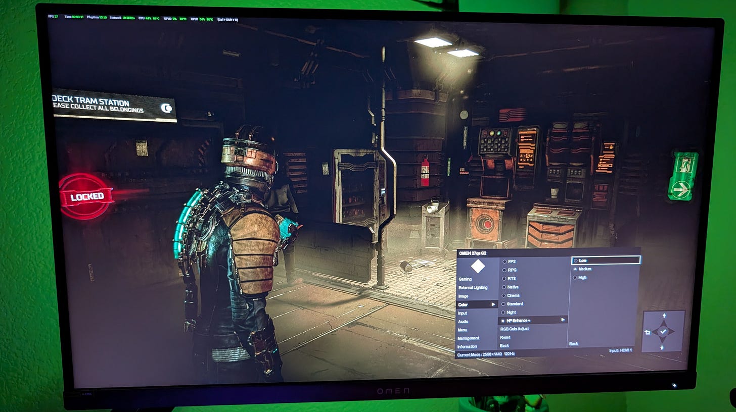 Dead Space on HP Omen 27-Inch QHD Monitor with Backlight Bleed