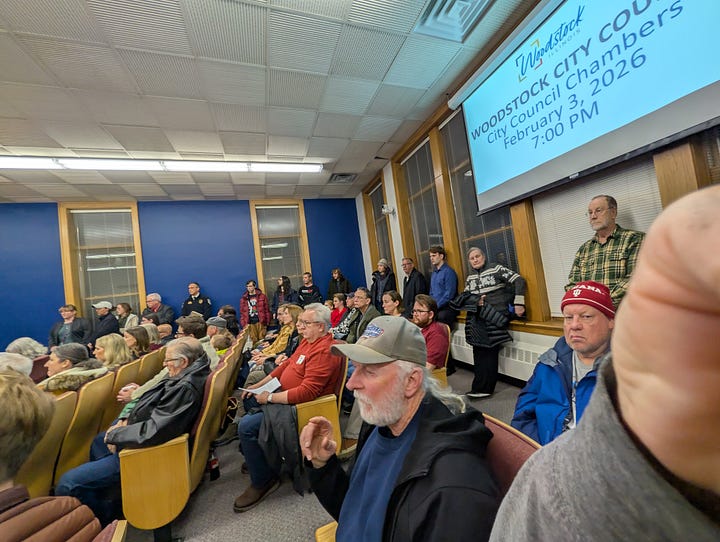 Standing room-only crowd at the February 3rd Woodstock city council meeting