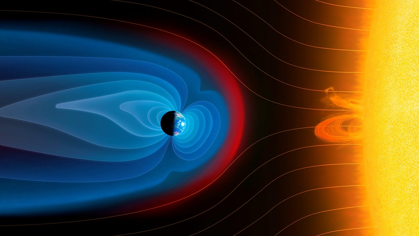 Artist&#039;s illustration showing Earth&#039;s magnetosphere surrounding the planet.