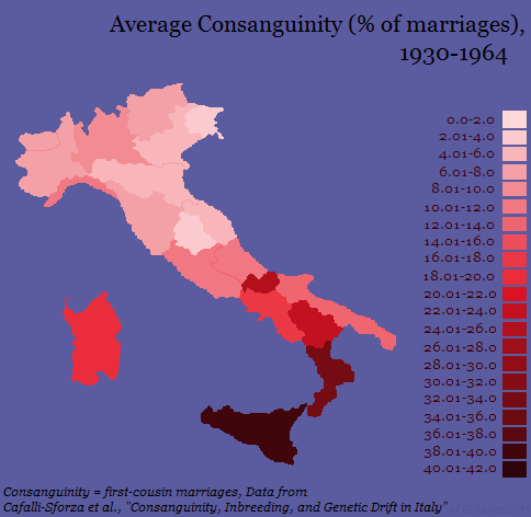 First Cousin Marriages in Italy, by percentage, 1930-1964 [484 x 472] :  r/MapPorn