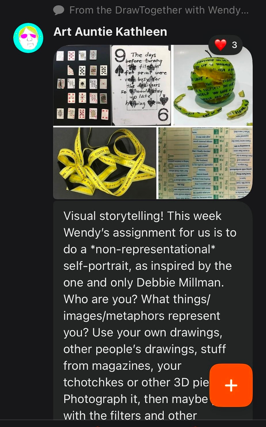 Image shows: a screengrab of a creative workshop idea where you make 'non-representational' self-portraits
