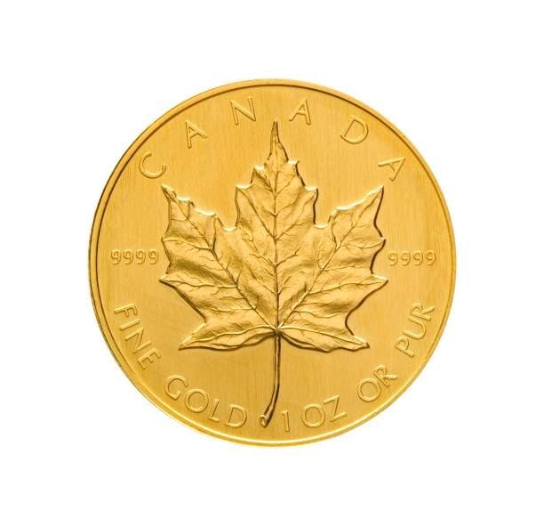 canadian gold coin, maple leaf, austria - gold maple leaf coin stock pictures, royalty-free photos & images