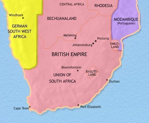 A map shows the Union of South Africa as it was established by the British in 19144