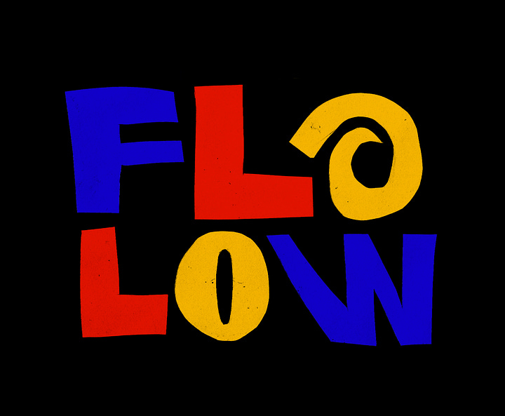 Images showing paper cuts for FLO LOW and 123 and the resulting red, yellow, blue logos