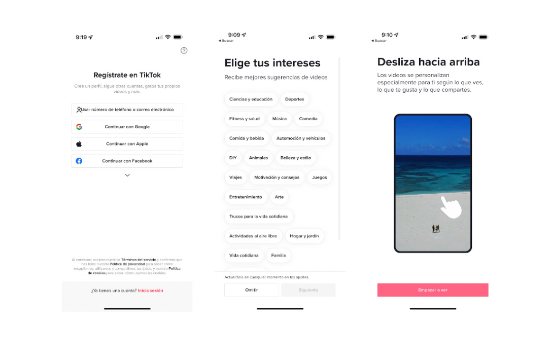 Onboarding de TikTok