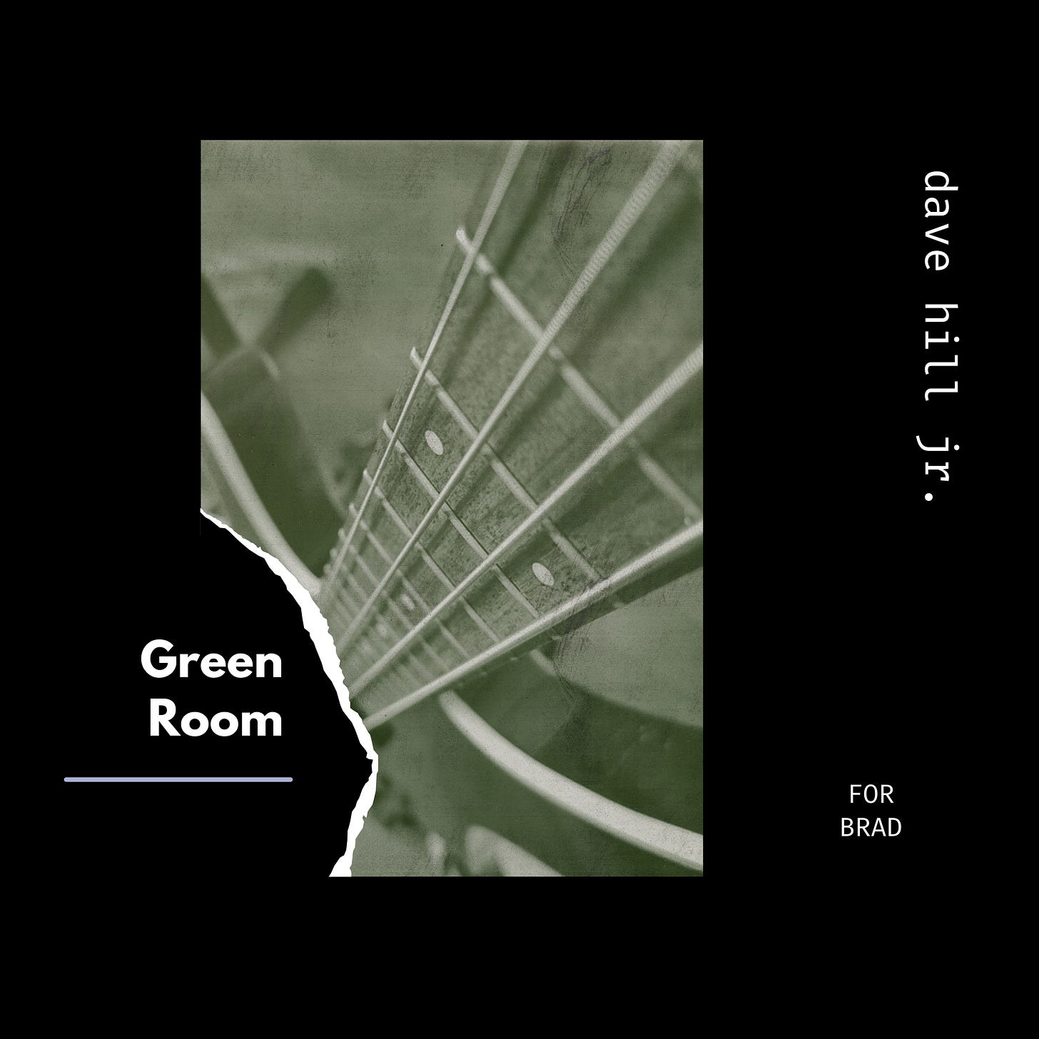 partial picture of an electric bass  from the top down on an album cover for the song called Green Room