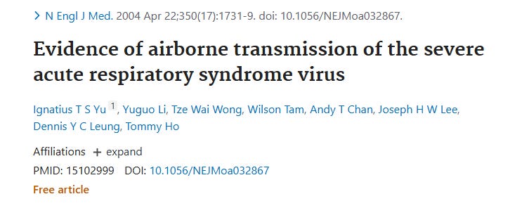Evidence of airborne transmission of the severe acute respiratory syndrome virus