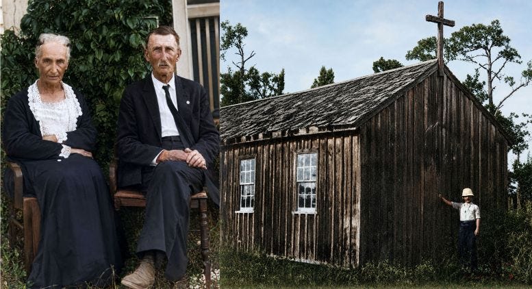 Composite of Rose and Adam Richards in their later years, along with a photo of the Catholic Chapel that was constructed in 1875. Photos courtesy of Museum of Miami, and digitally enhanced and colorized by Casey Piket. Composite of Rose and Adam Richards in their later years, along with a photo of the Catholic Chapel that was constructed in 1875. Photos courtesy of Museum of Miami, and digitally enhanced and colorized by Casey Piket.