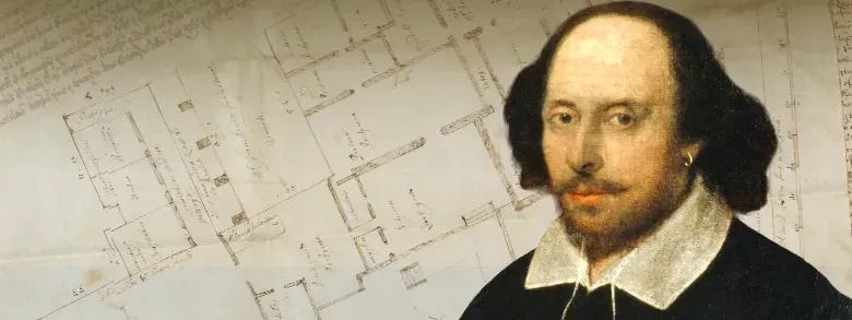 Portrait of Shakespeare overlayed on map (map credit The London Archives).