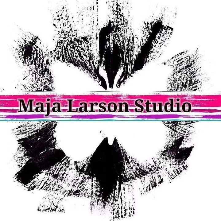 Artist and Author Maja Larson and studio logo