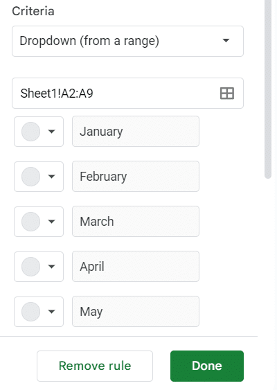 Click Done to confirm options.