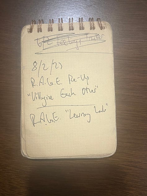 A collection of pages with scribbled notes from my tiny notebook