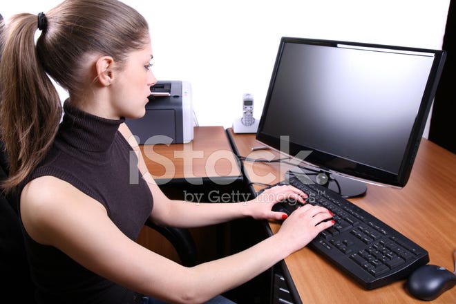 Beautiful Business Woman Typing On Laptops Keyboard In, 60% OFF
