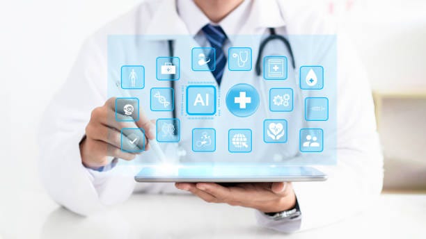 Health care and medical technology services concept. The image shows a doctor using AI technology in healthcare, represented by a futuristic tablet interface with medical symbols. AI data analysis. Health care and medical technology services concept. The image shows a doctor using AI technology in healthcare, represented by a futuristic tablet interface with medical symbols. AI. data analysis. AI and robotics healthcare stock pictures, royalty-free photos & images