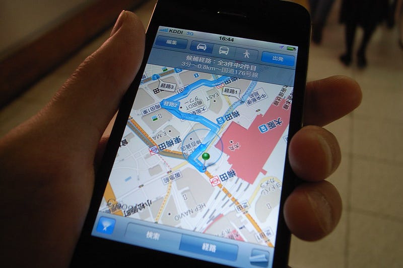 A smartphone displaying a map app