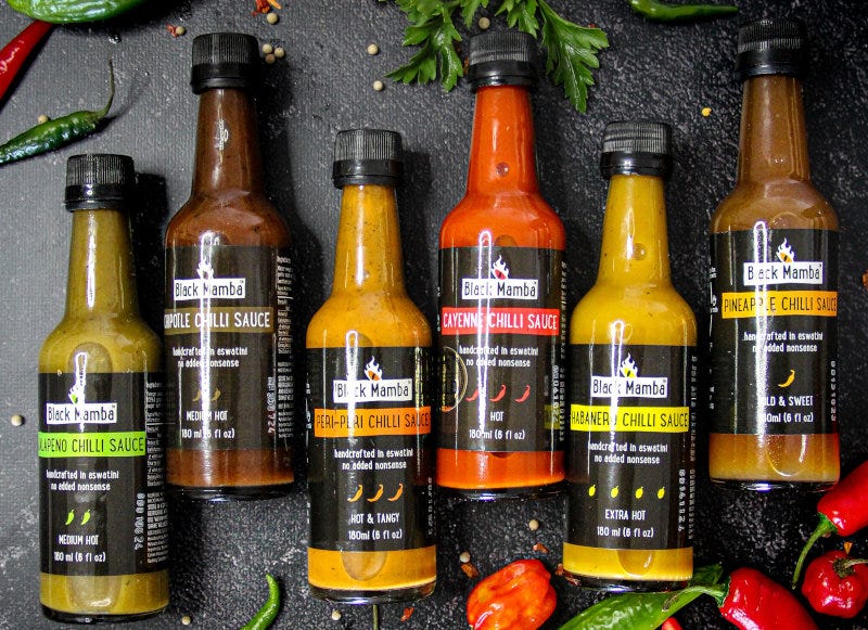 Black Mamba's range of chilli sauces. Black Mamba's range of chilli sauces.