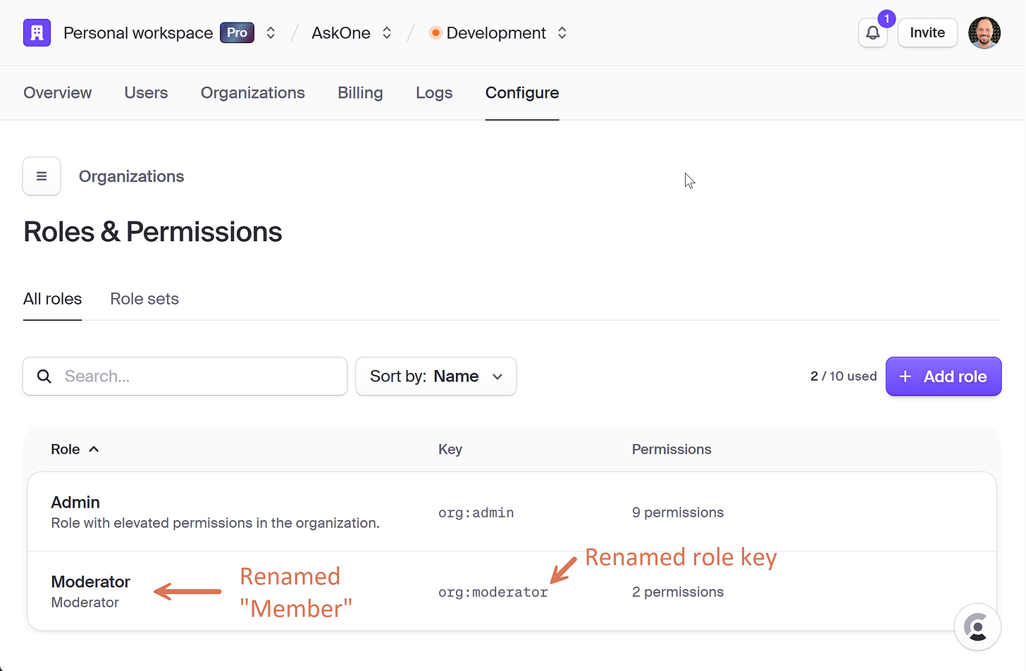 Clerk roles, Member renamed to Moderator with the key org:moderator Clerk roles, Member renamed to Moderator with the key org:moderator