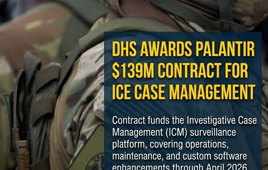 DHS awards Palantir $139M contract for ICE surveillance system through 2026