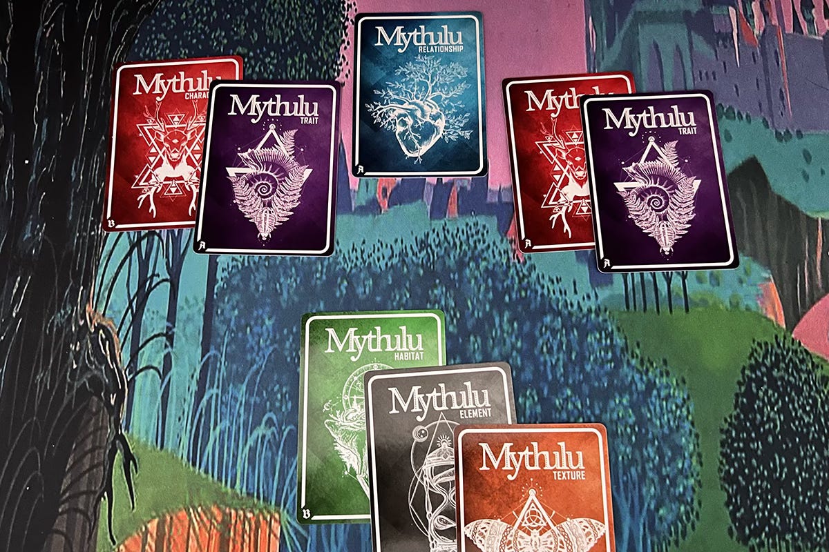 8 Mythulu cards spread face down 8 Mythulu cards spread face down