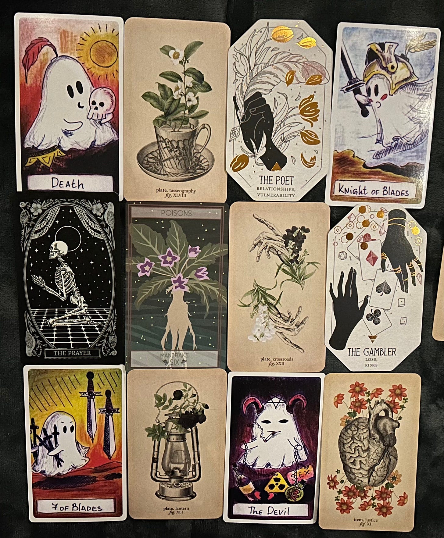 A Tarot card spread.