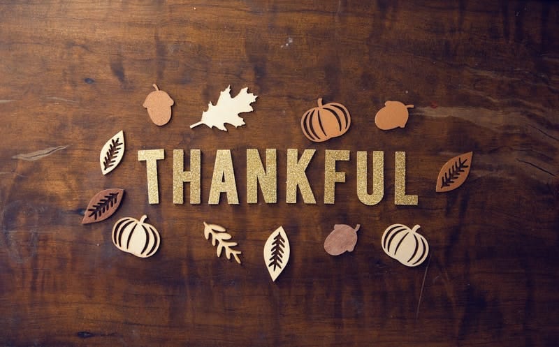thankful spelled out on table