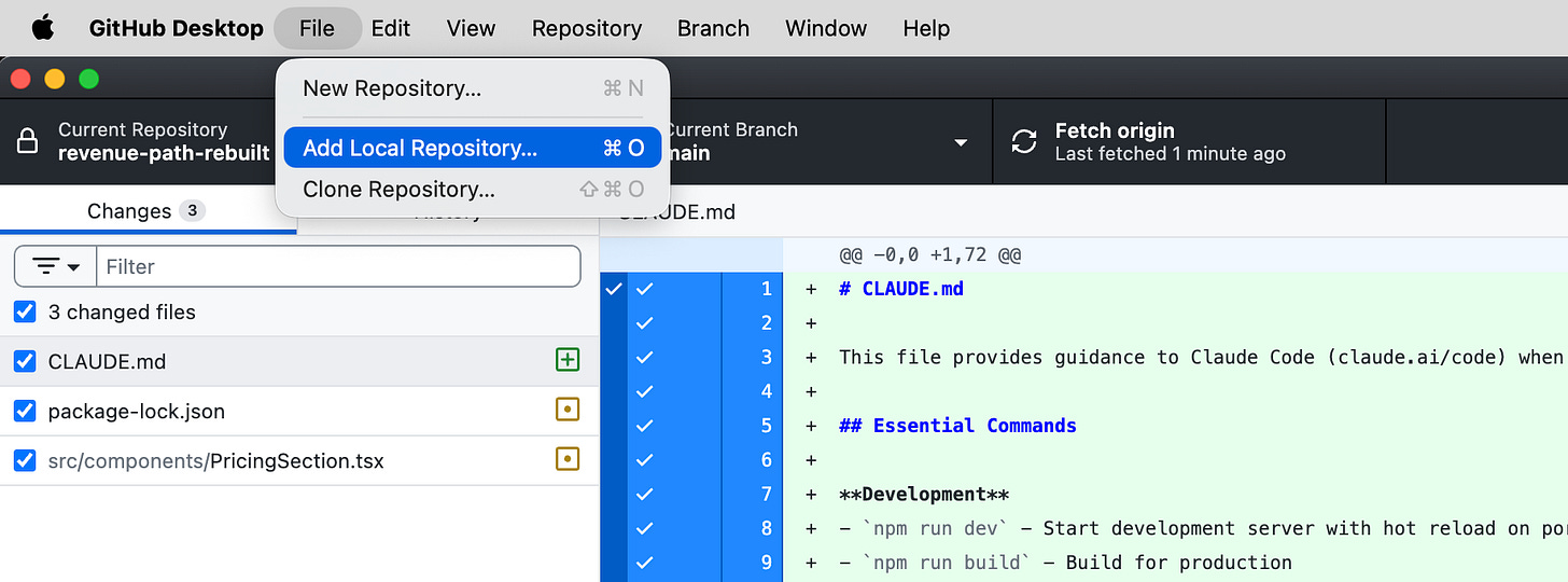Add a local repository w/ GitHub desktop.