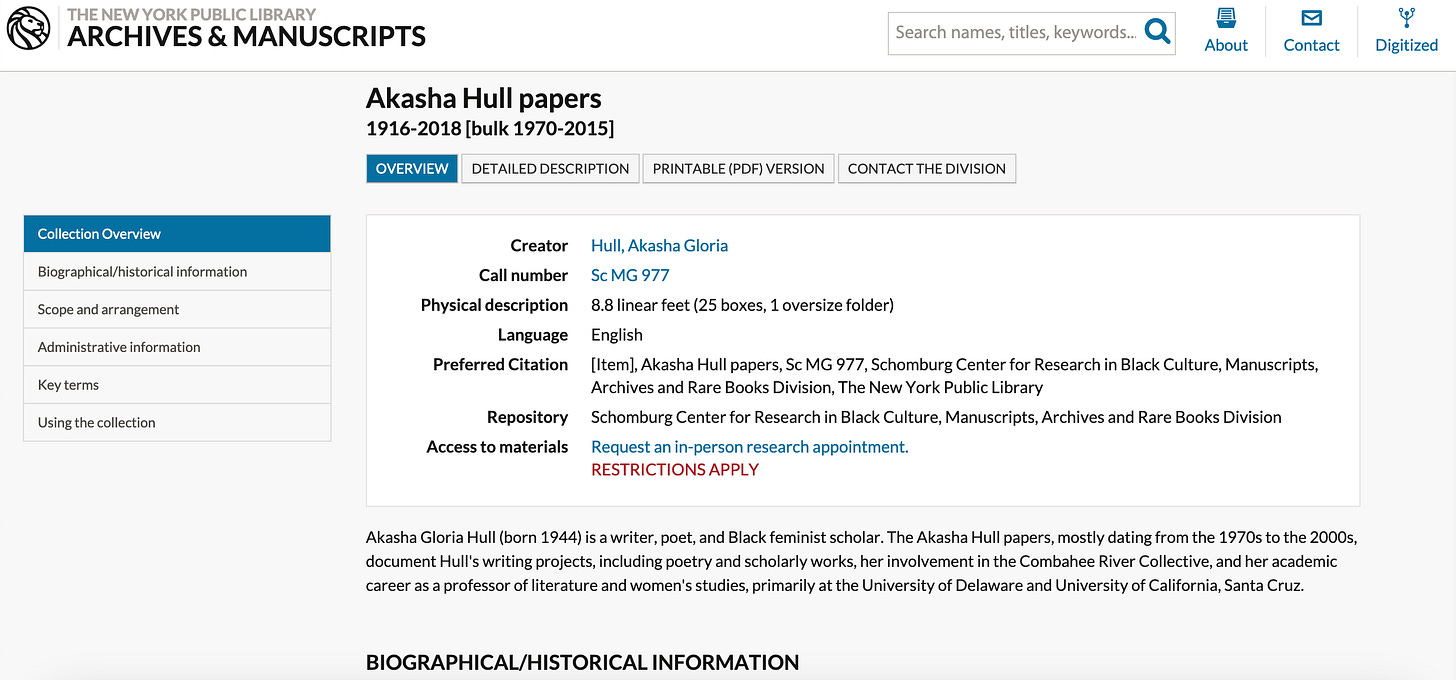 Screenshot of the Akasha Hull collection overview page