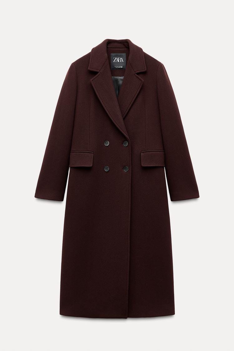 Zara WOOL BLEND DOUBLE BREASTED COAT ZW COLLECTION - Wine - Image 0
