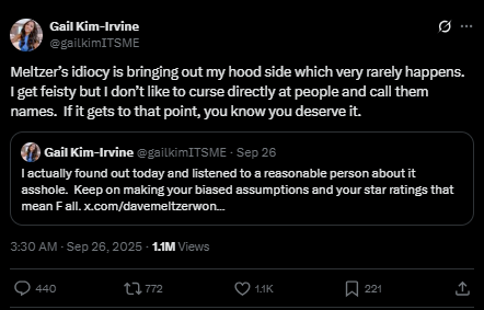 Gail Kim post referencing her “hood side”
