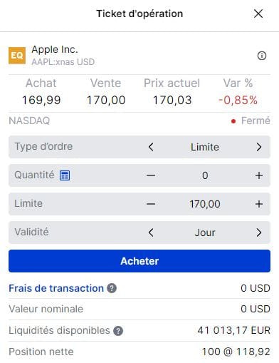 Exemple d'ordre sur Apple chez SAXOInvestor Exemple d'ordre sur Apple chez SAXOInvestor