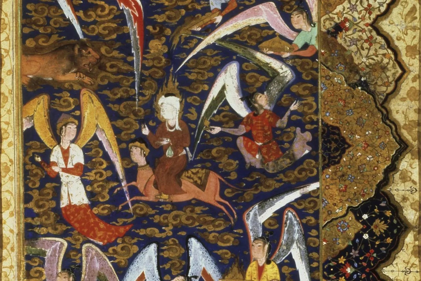 The “Mi’raj,” the Ascension of Muhammad — Persian miniature (16th century)