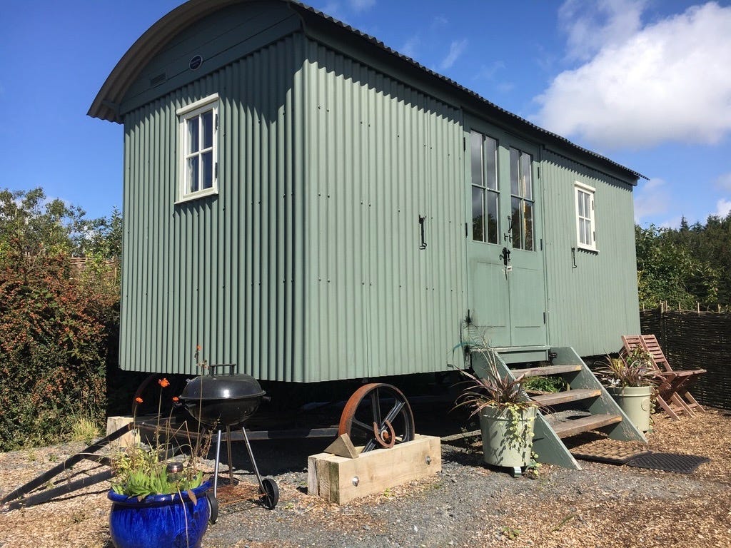 pale green shepherds hut