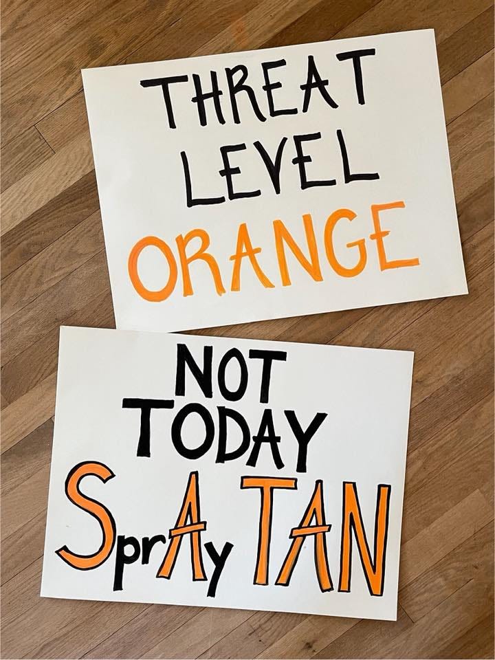 May be an image of text that says 'THREAT LEVEL ORANGE NOT TODAY SprAy PAyTAN TAN' May be an image of text that says 'THREAT LEVEL ORANGE NOT TODAY SprAy PAyTAN TAN'