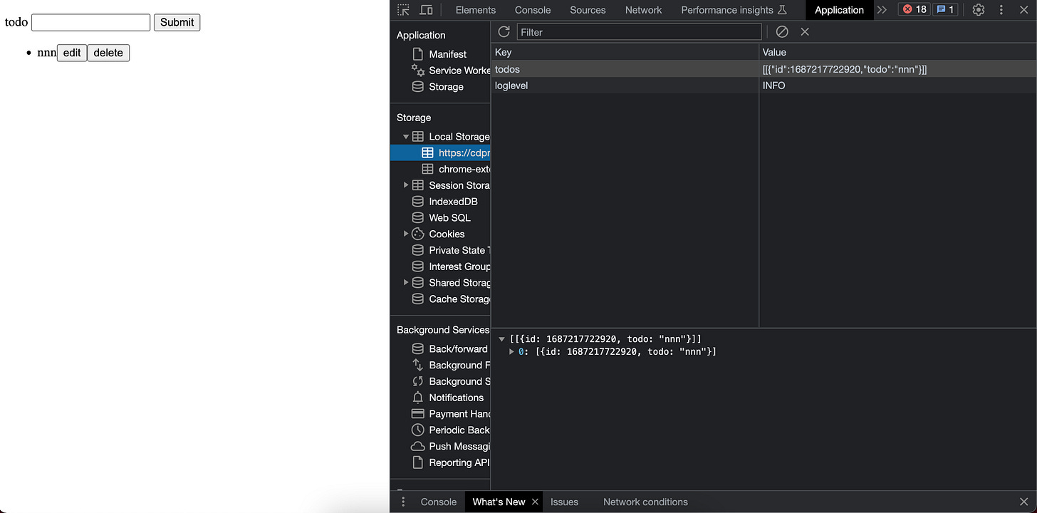 A view of local storage in Chrome’s Dev tool Application panel
