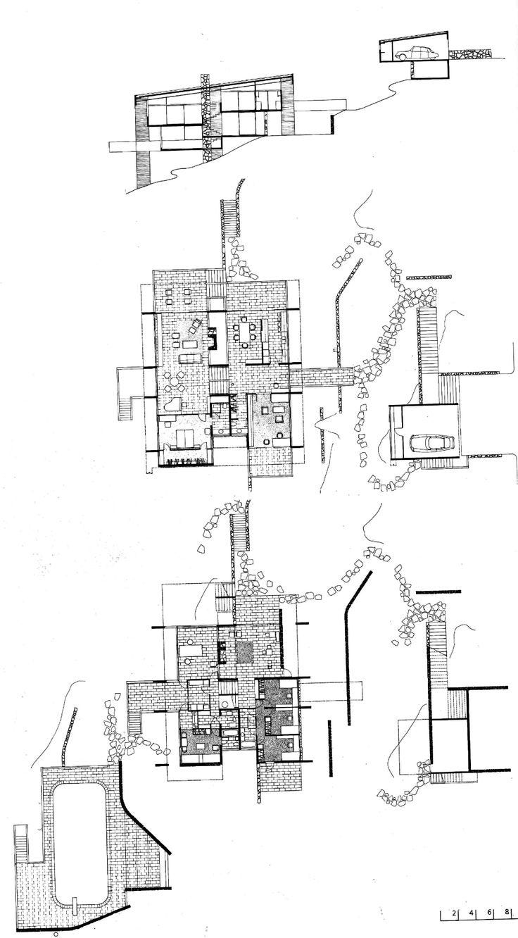 This may contain: three drawings of different rooms in the same room, each with an open floor plan