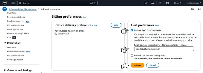Amazon EC2 - Edit the billing preferences