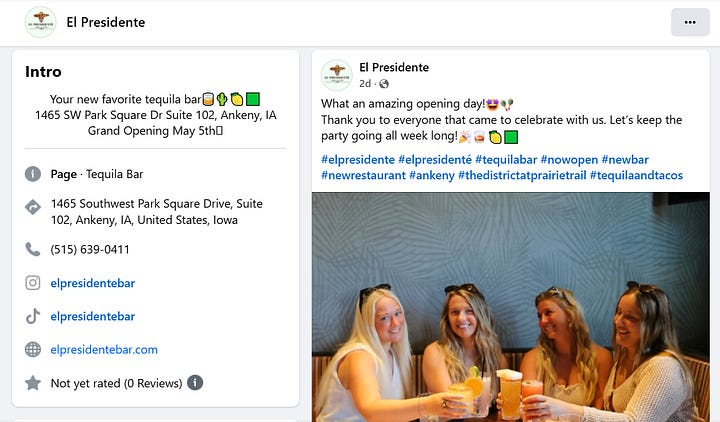 Screenshots of El Presidente's Facebook page and posts