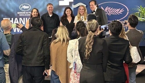 Hiway team on the Marche du Film step and repeat, Cannes 2026 Hiway team on the Marche du Film step and repeat, Cannes 2026