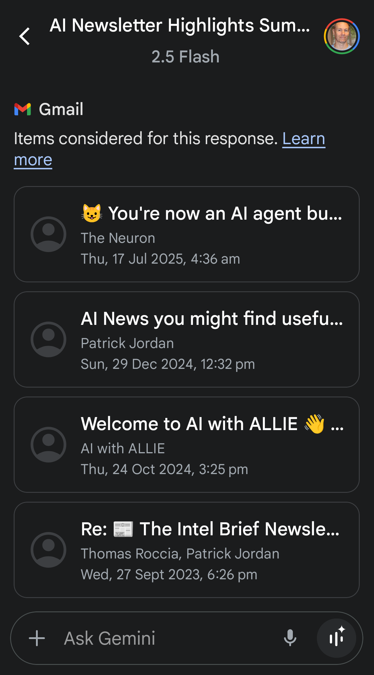 Gemini emails summary sources Gemini emails summary sources