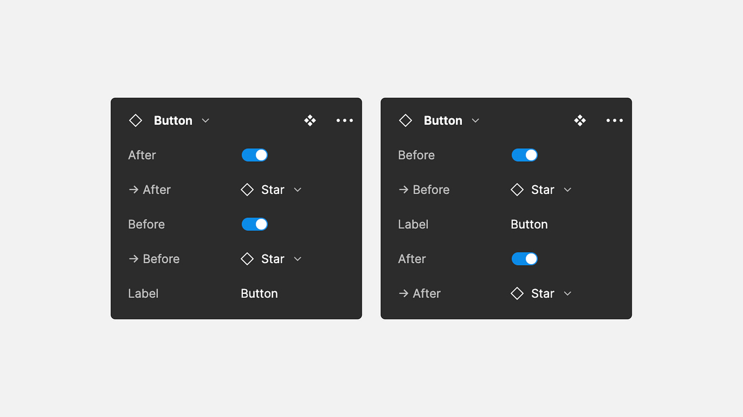 Two props panels in Figma side by side