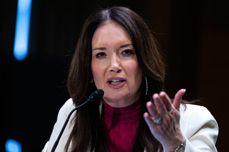 Agriculture Secretary Brooke Rollins, seen at her Senate confirmation hearing in January, said farmers need relief from the avian flu and consumers need affordable food. (Tom Williams/CQ Roll Call)