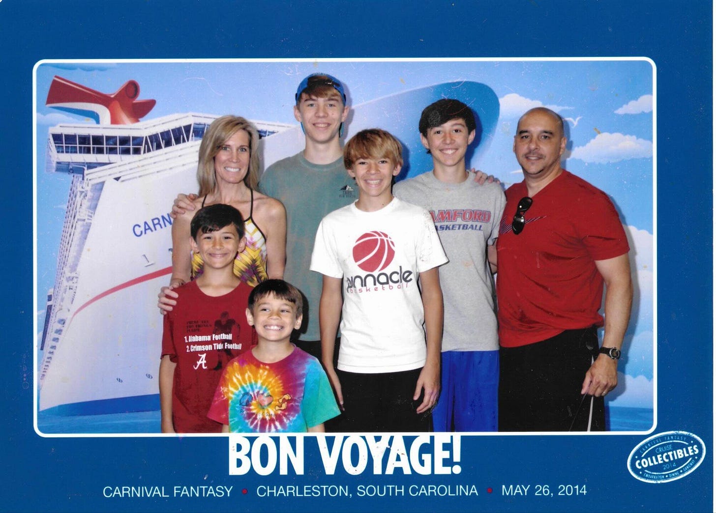 Commemorative family photo during their visual memory cruise. Commemorative family photo during their visual memory cruise.