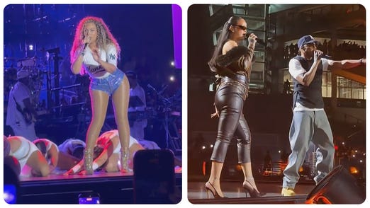 Jay-Z brings out Beyonce and Rihanna at show | Nine.com.au Jay-Z brings out Beyonce and Rihanna at show | Nine.com.au